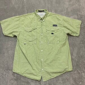 Columbia Shirt Mens Extra Large Green Check Super Bonehead PFG Fishing Vented